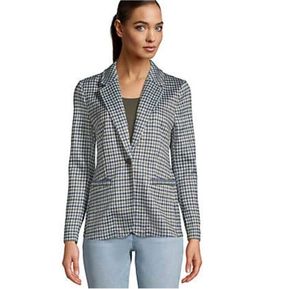 Lands End Blue Herringbone Fleece Blazer Jacket sz M NWT